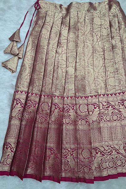 Girls Traditional Silk Pattu Pavadai Set – Rani Pink & Gold